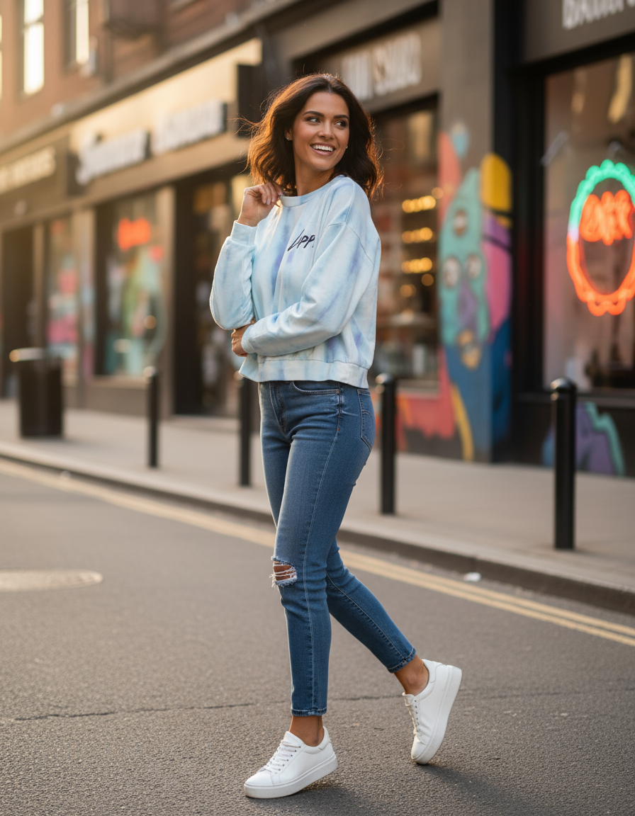 Reloved Tied dye Crop-Top - Blue/White